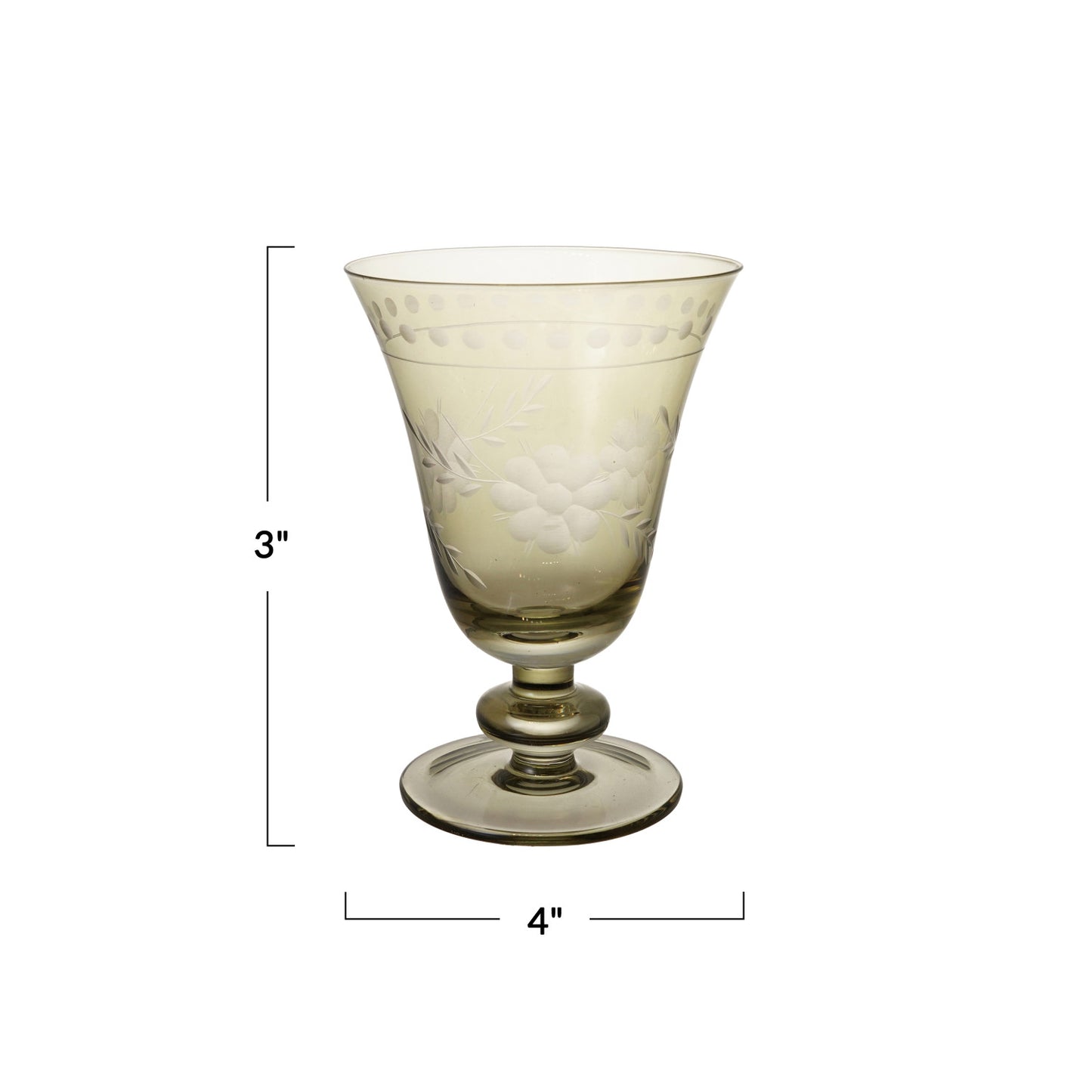 8 oz. Stemmed Wine Glass with Etched Botanicals, Green