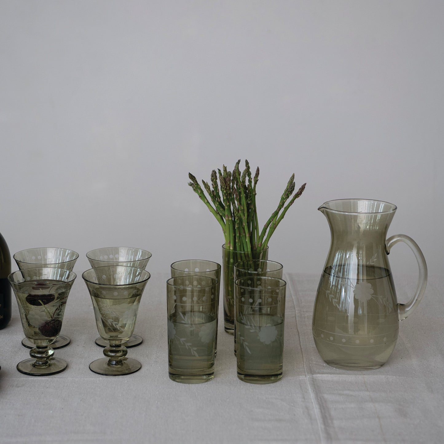 54 oz. Glass Pitcher with Etched Botanicals, Green