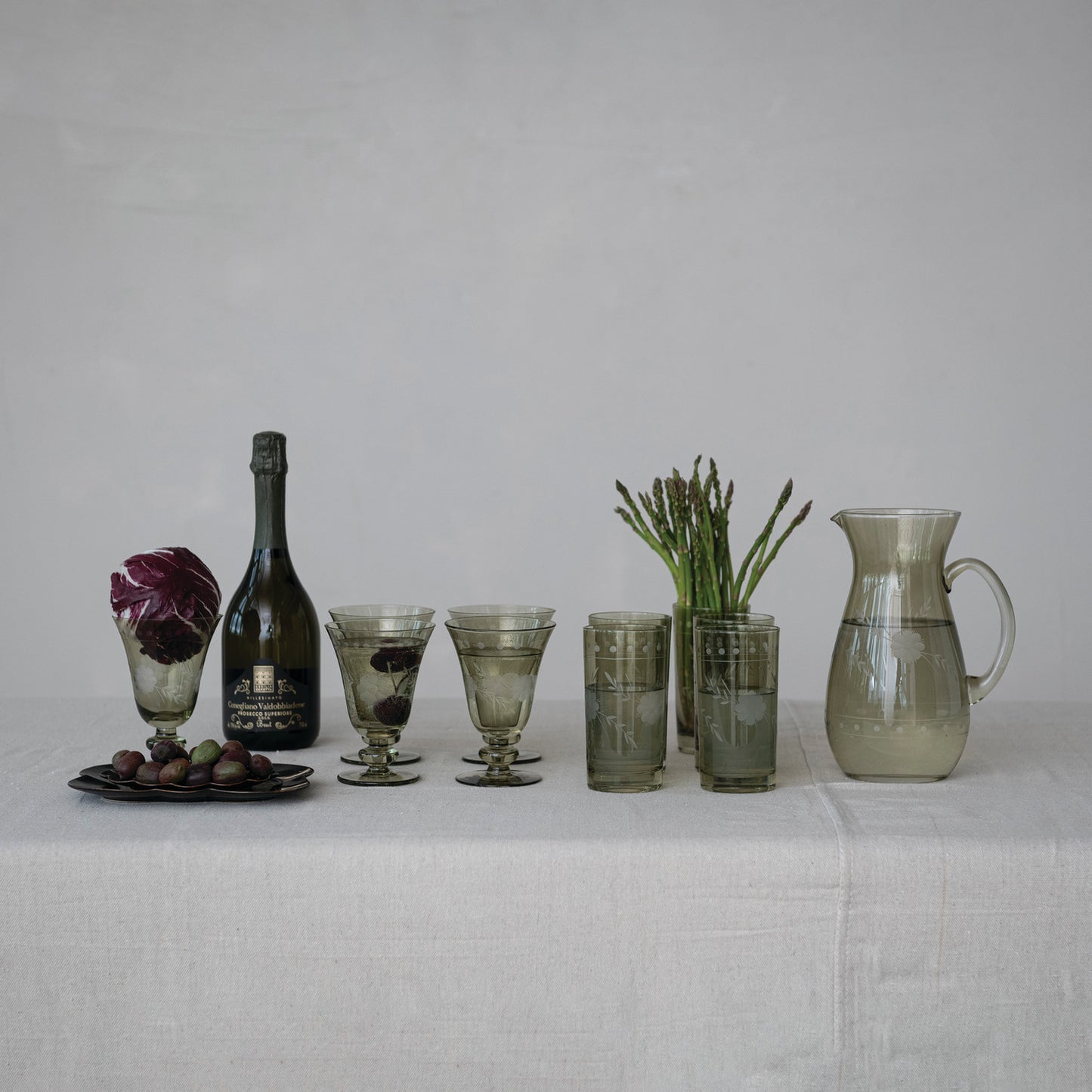 54 oz. Glass Pitcher with Etched Botanicals, Green