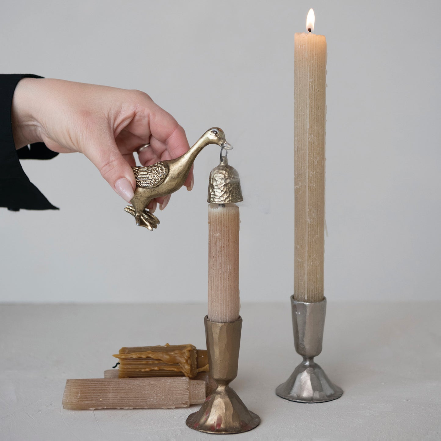 Pewter Duck Shaped Candle Snuffer, Antique Gold Finish