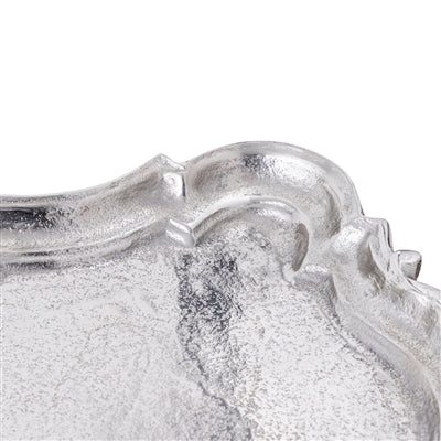 CAST ALUMINUM RECTANGULAR BAROQUE TRAY, RAW NICKEL