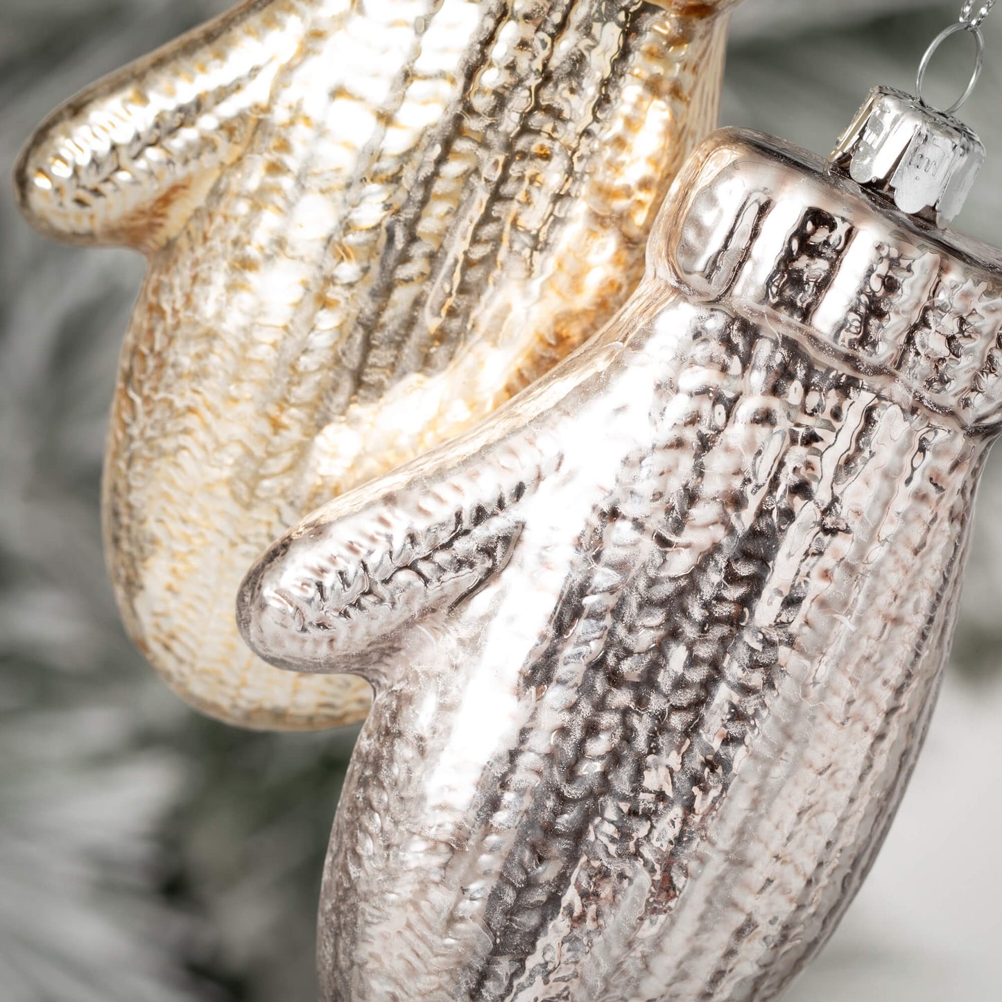 BRUSHED SILVER MITTEN ORNAMENT