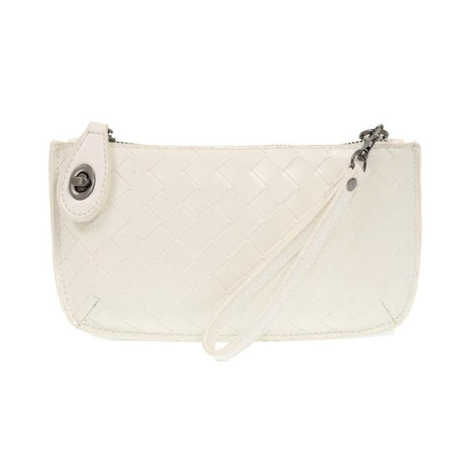 White Faux Wide Woven Mini Crossbody Wristlet Clutch