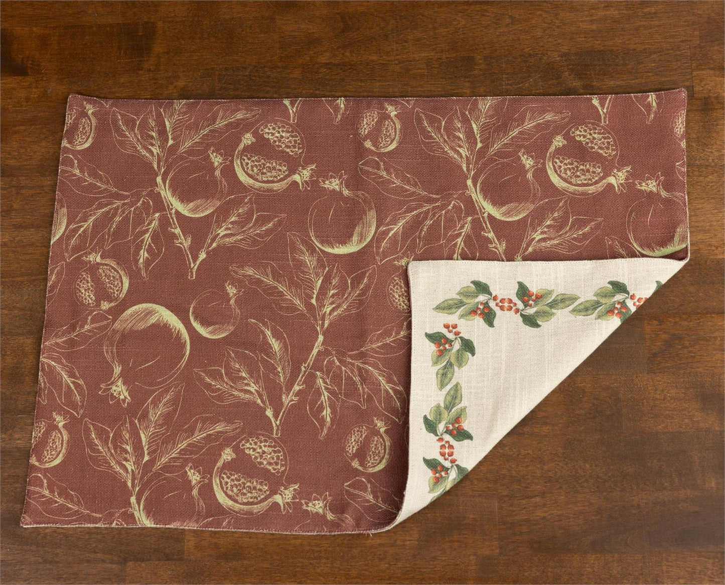 Reversible Pomegranate and Holly Print Placemat