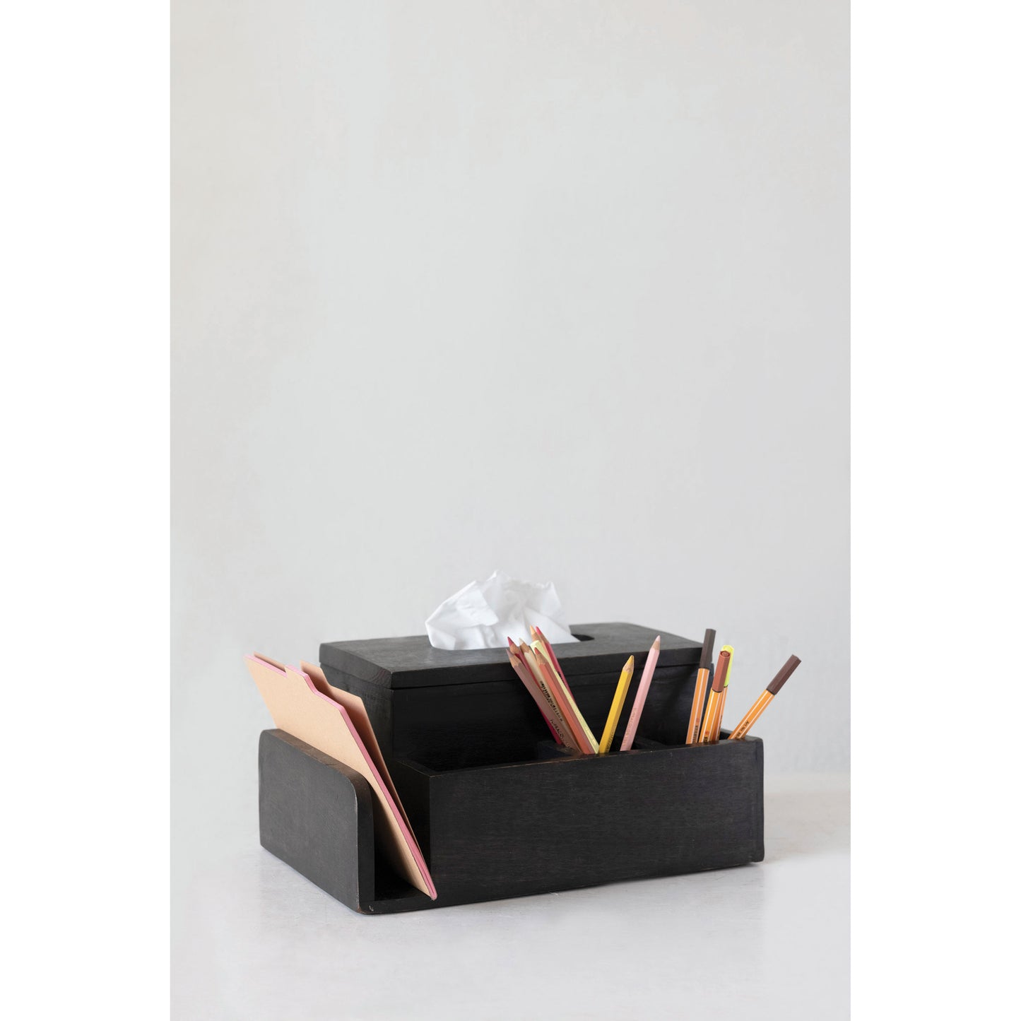 Mango Wood Tissue Box Holder with 4 Compartments