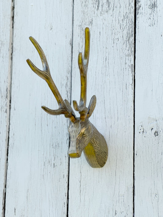 SMALL ANTIQUE GOLD DEER HEAD WALL HANGER