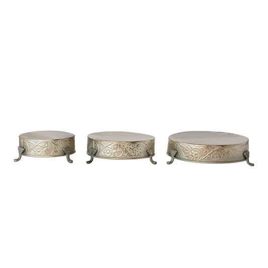 Decorative Embossed Metal Footed Pedestals