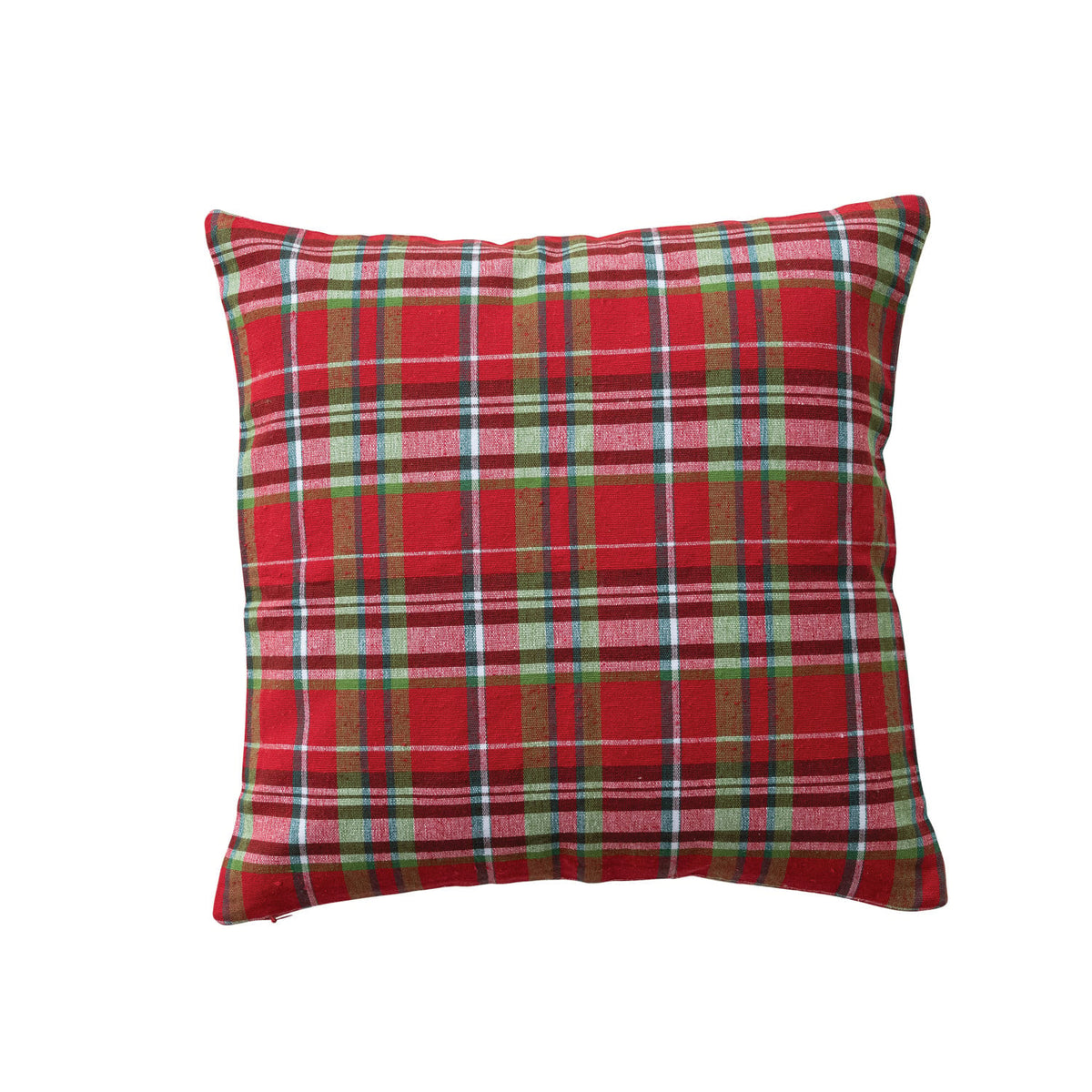 18" Square Woven Cotton Pillow with Tartan Plaid Pattern