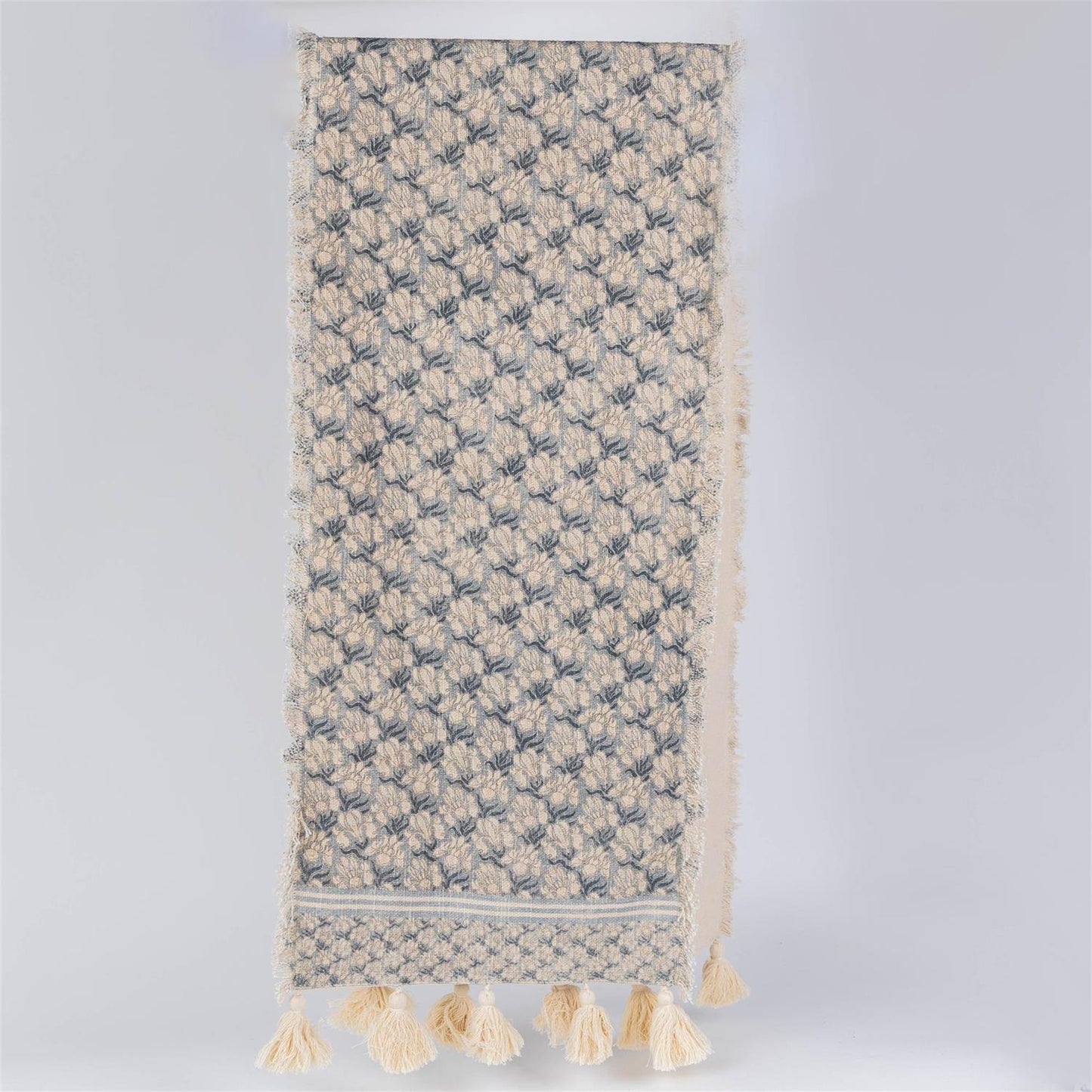 Table Runner - Windward Blue Block Print With Tassels