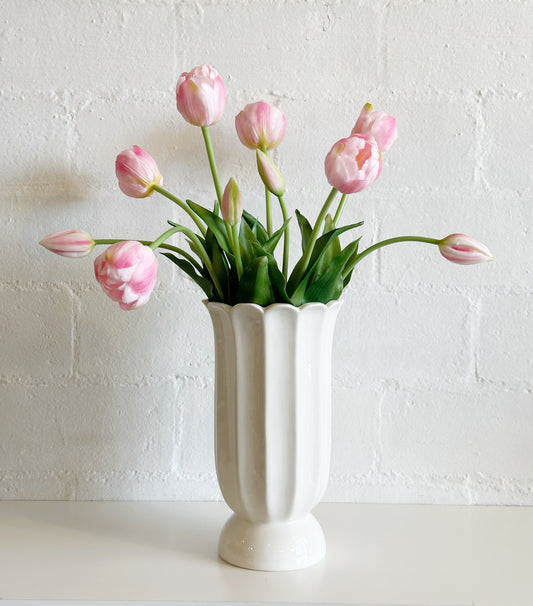 Tall White Scalloped Vase