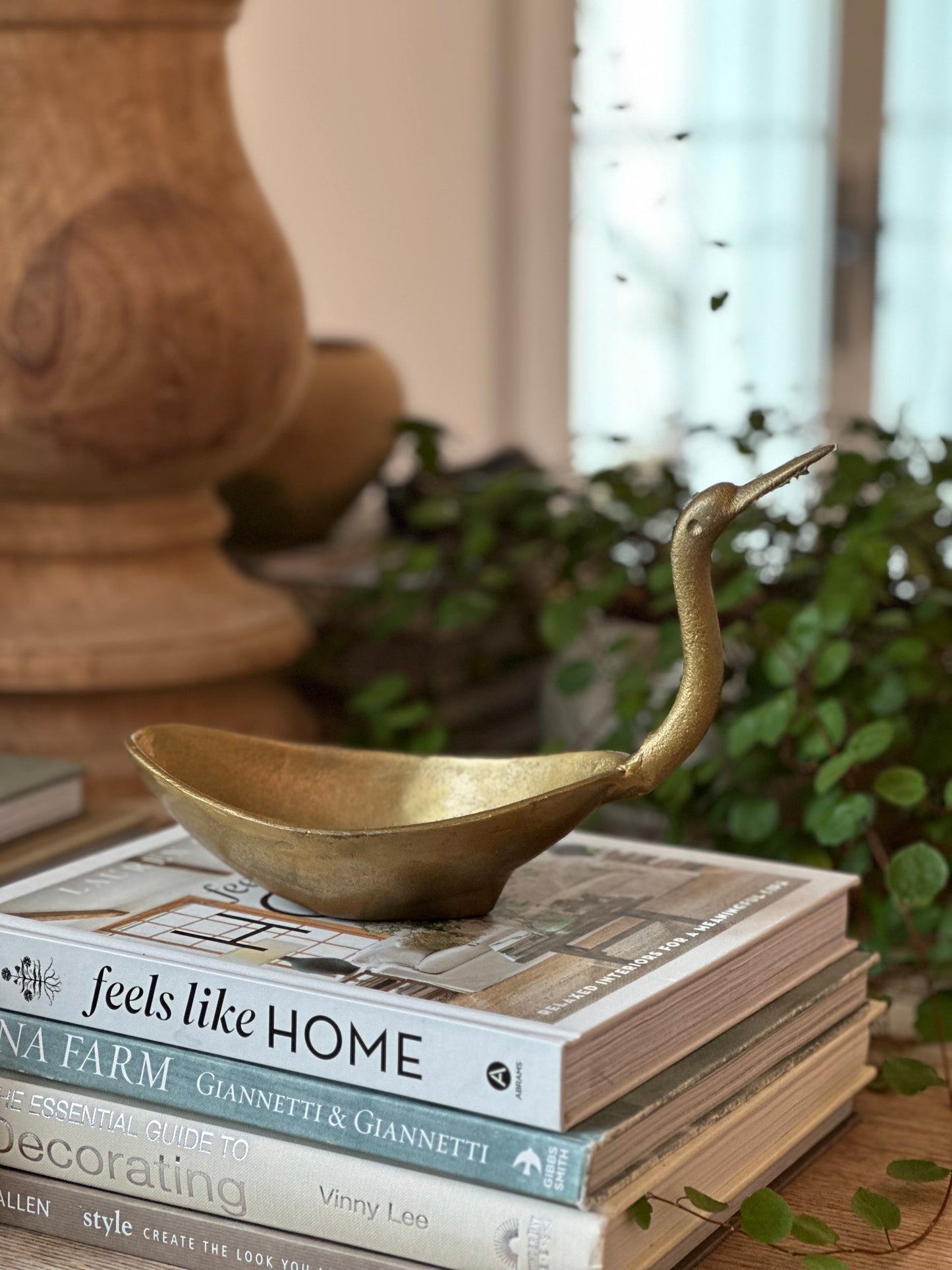 Cast Aluminum Bird Shaped Bowl, Antique Brass Finish