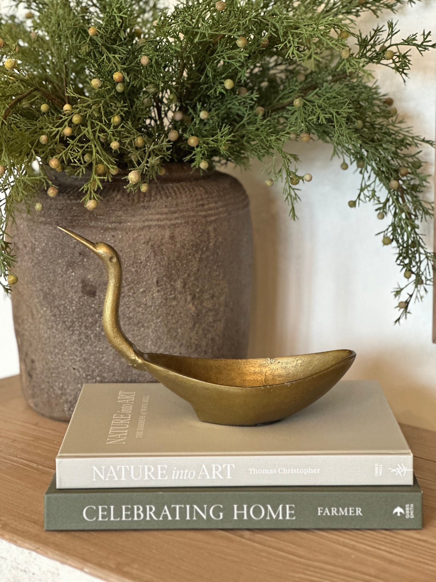 Cast Aluminum Bird Shaped Bowl, Antique Brass Finish