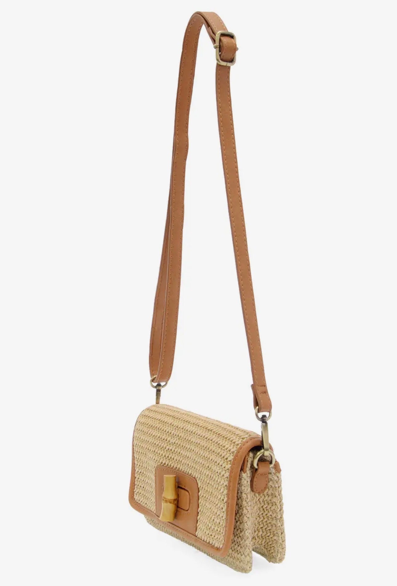 Natural Straw Bonnie Mini Organizer Bamboo Turnlock Crossbody