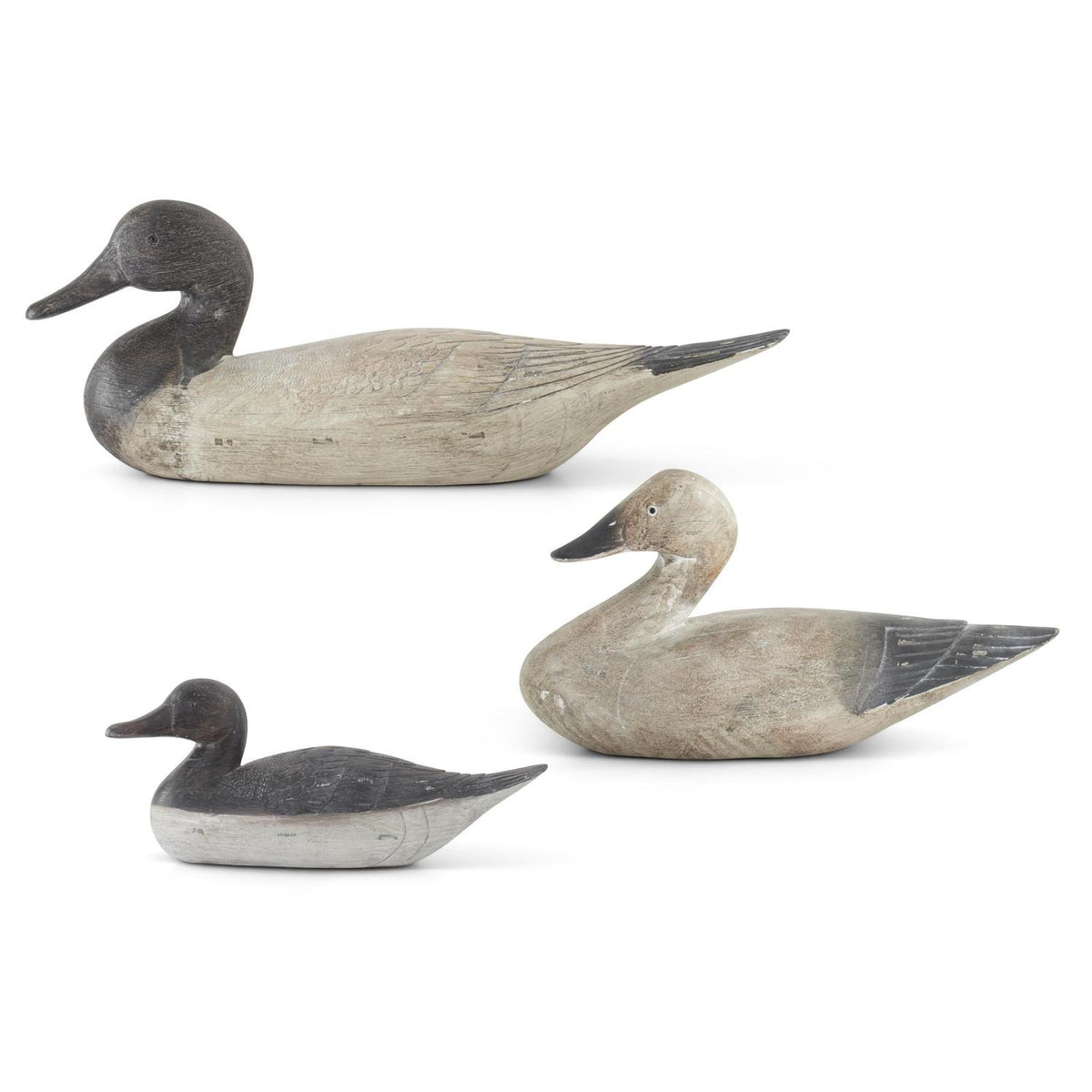 ANTIQUE GRAY AND CREAM RESIN DUCK DECOYS