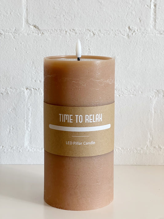 8" WIDE CARAMEL LED PILLAR CANDLE