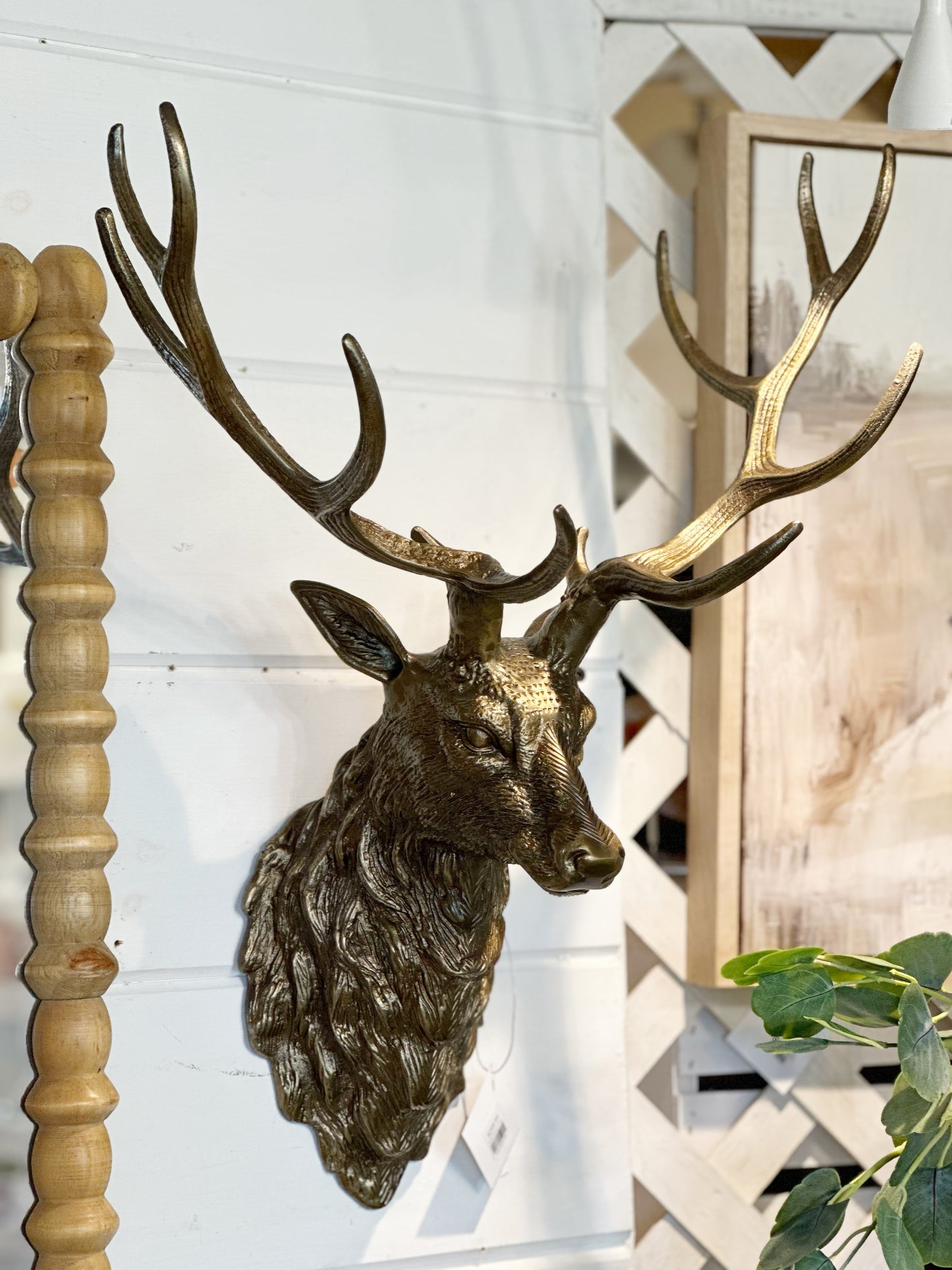 Large Antique Gold Deer Head Wall Decor