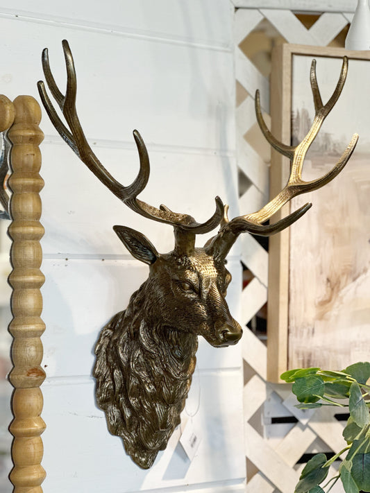 Large Antique Gold Deer Head Wall Decor