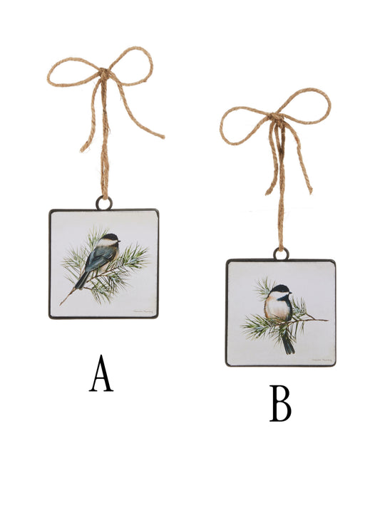Chickadee On Branch Square Ornament