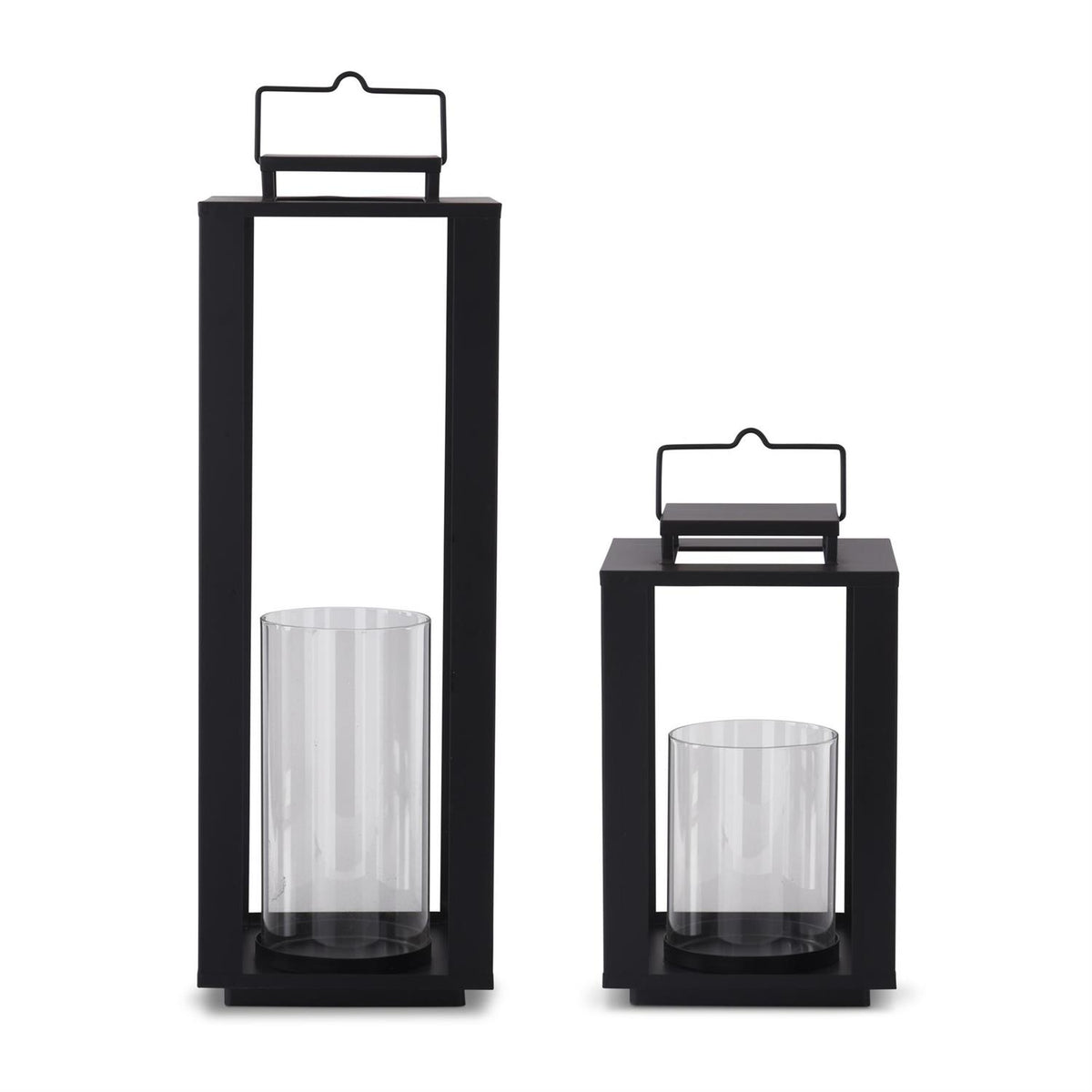 Black Metal Open Lanterns w/Glass Hurricanes