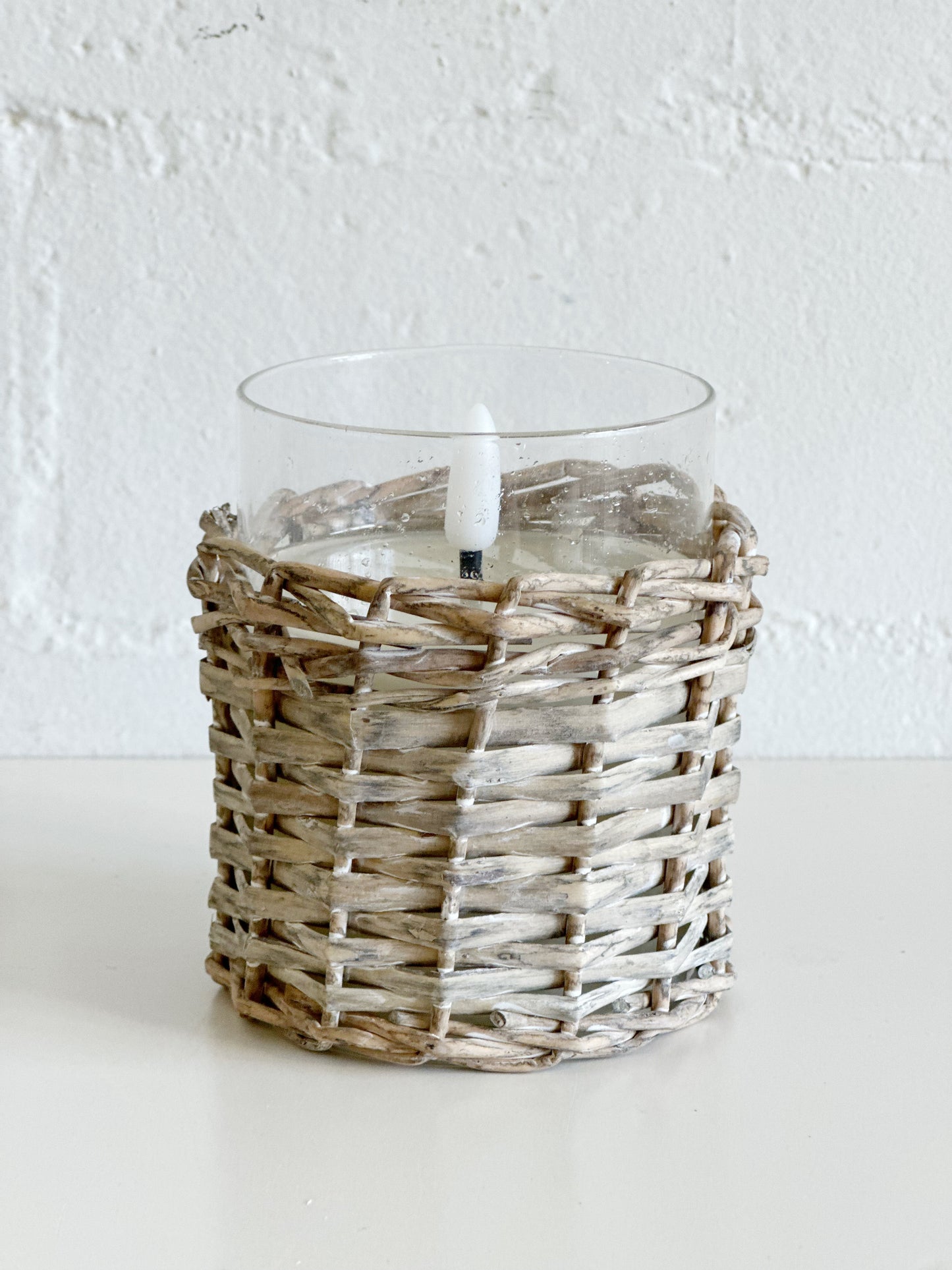 4"LED GLASS/WICKER CANDLE