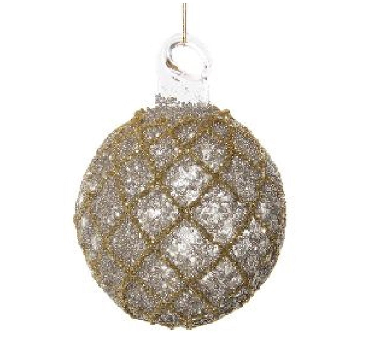 Glass cone ball full silver beads w/gold