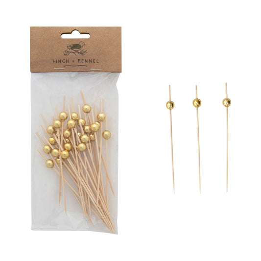 Bamboo Single Use Picks w/ Ball Handles