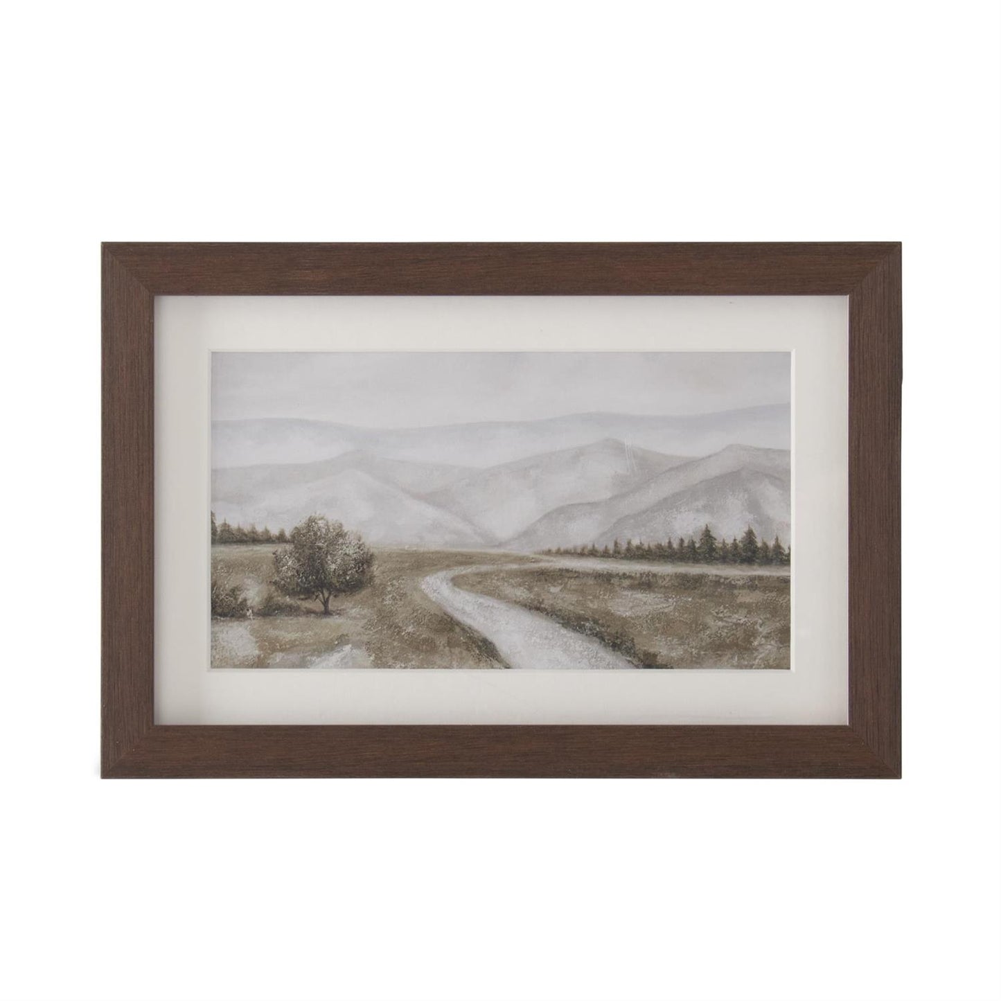 12 Inch Brown Wood Framed Watercolor Landscape Print