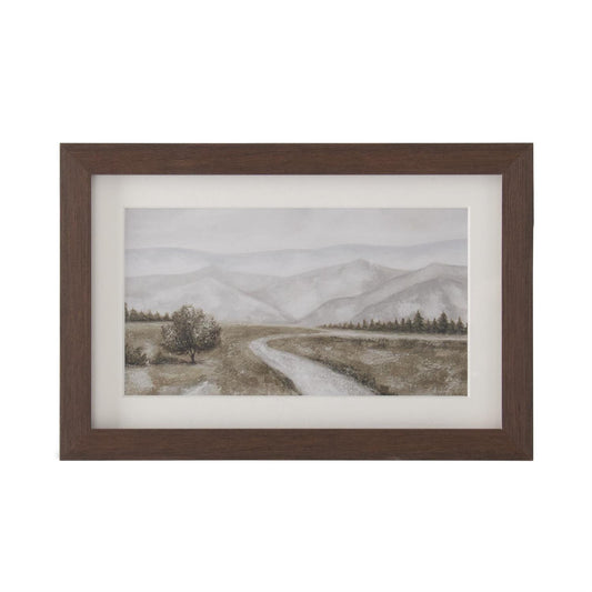 12 Inch Brown Wood Framed Watercolor Landscape Print
