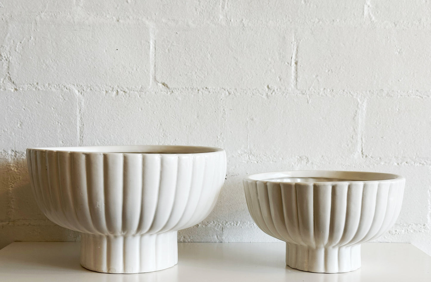 White Fluted Pedestal Bowl