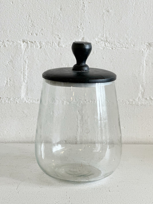GLASS CANISTER W/ WOOD LID