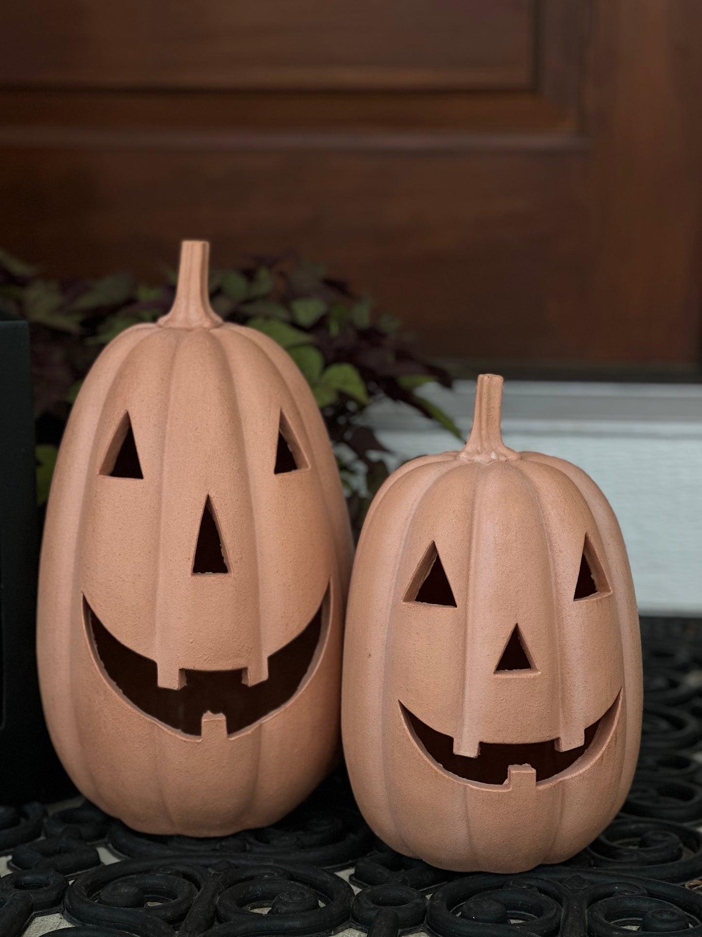 Faux Terra Cotta Jack-O-Lantern Pumpkin - Small