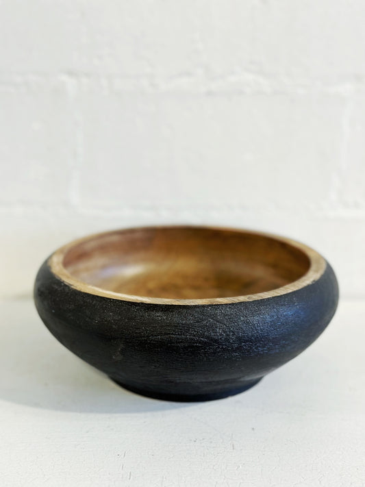 BLACK TEXTURED WOOD BOWL-Small
