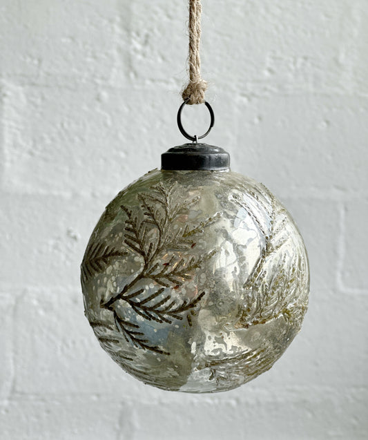 Antiqued Silver with Embedded Leaves Ornament