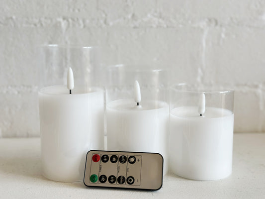 Set of 3 LED Candles in glass Cylinders