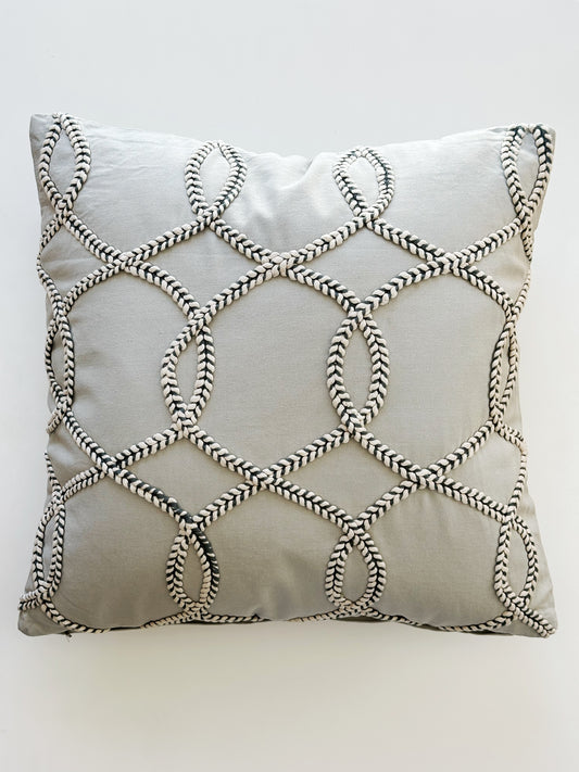 Cotton Blue Grey Cord Appliqué Pillow