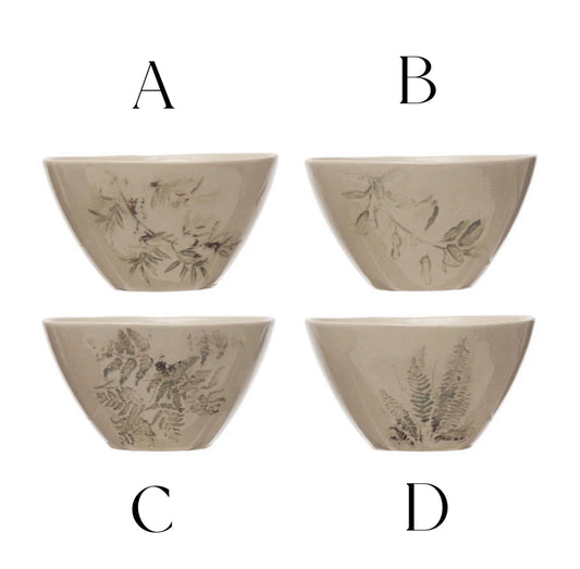 Debossed Stoneware Bowl, 4 Styles (Each One Will Vary)