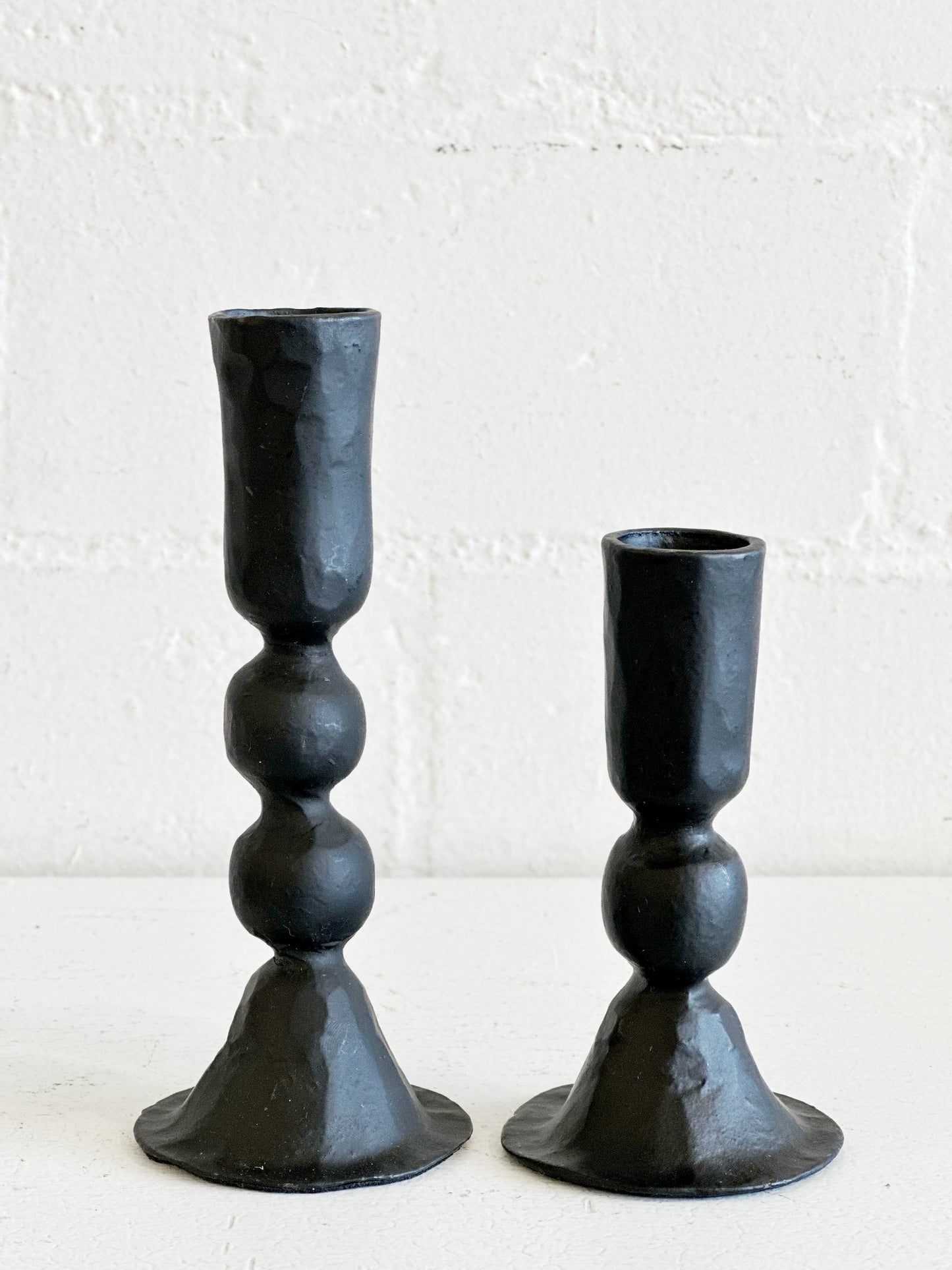 BLACK IRON TAPER CANDLE HOLDERS