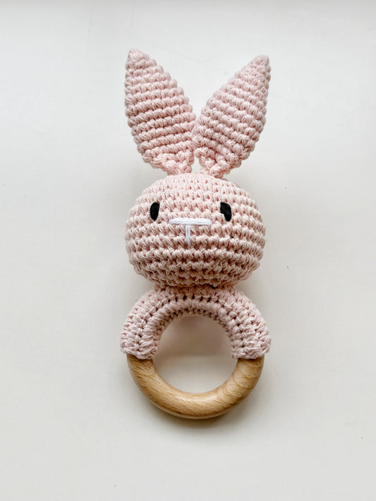 Knitting Bunny Hand Crochet Rattle: Pink