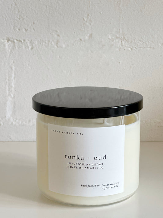 3 Wick Classic Soy Wax Candle | Glass Candle: Tonka + Oud