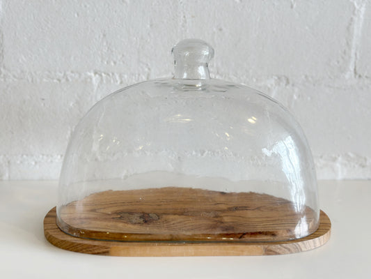 WOOD CAKE STAND WITH GLASS LID