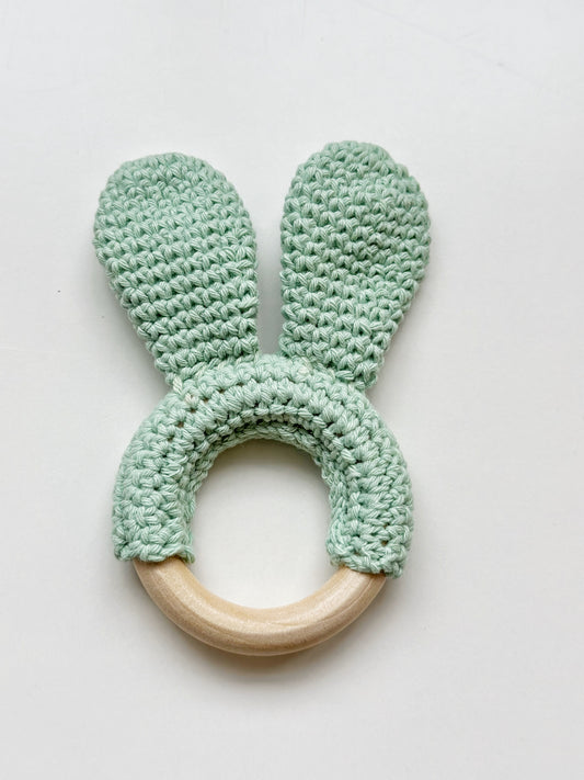 Easter Bunny Hand Crochet Teether Toy: Green