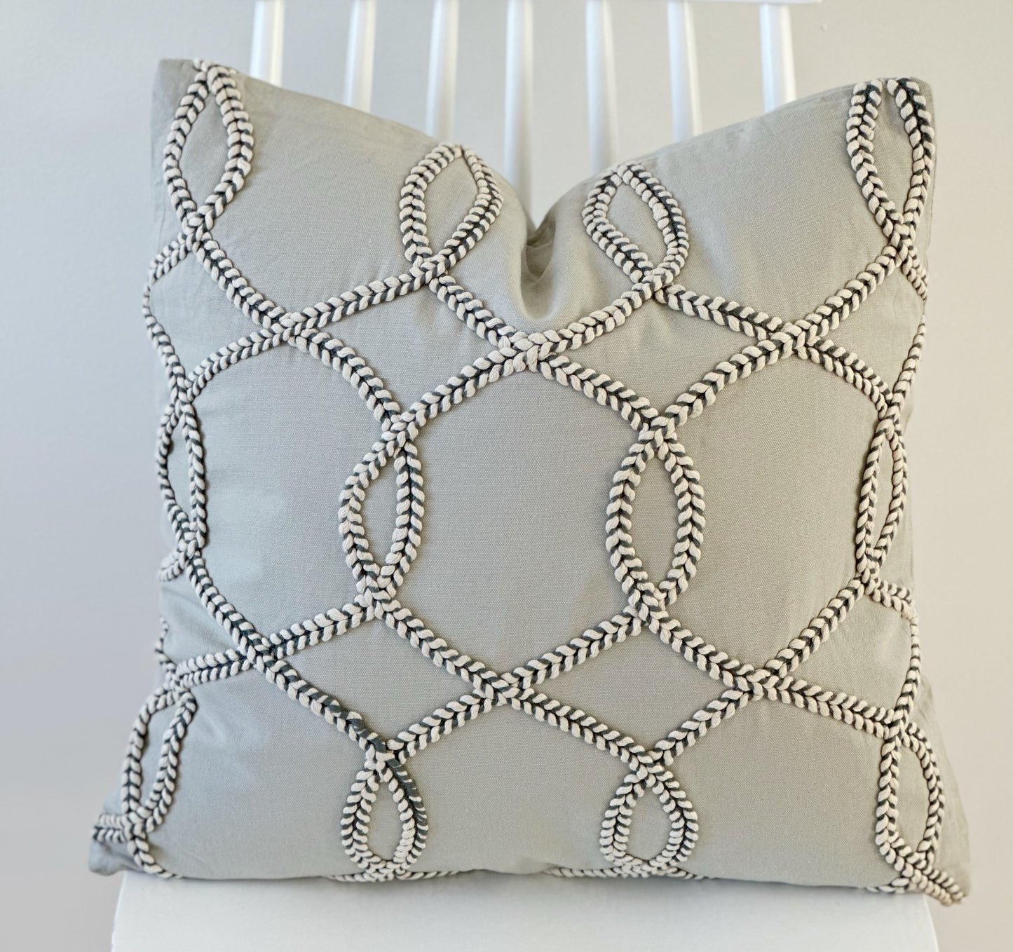 Cotton Blue Grey Cord Appliqué Pillow