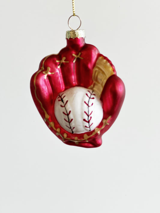 RED BASEBALL GLOVE ORNAMENT