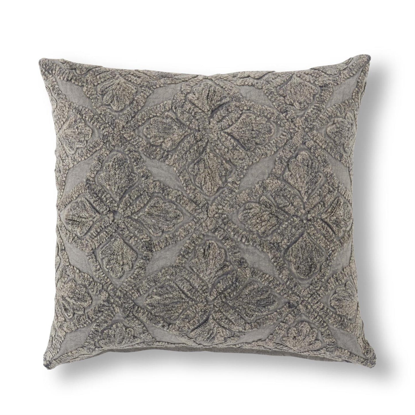 COTTON STONE WASHED GRAY FLORAL EMBROIDERED PILLOW