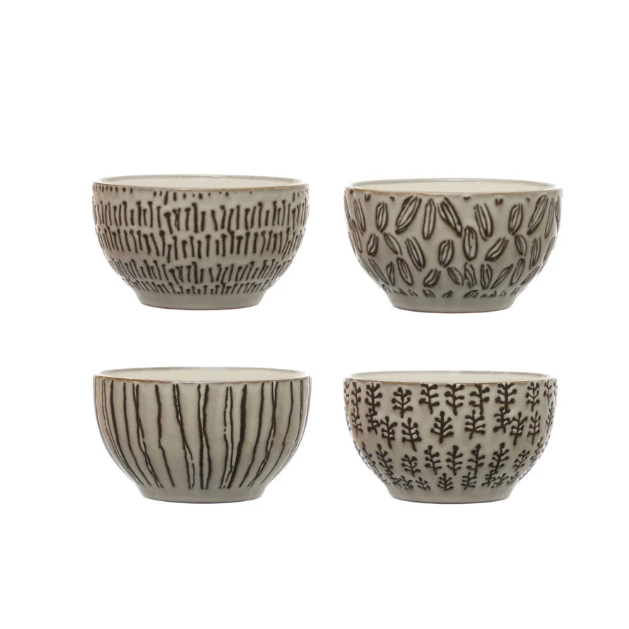 Stoneware Bowl w/ Wax Relief Pattern, 4 Styles © (Each One Will Vary)
