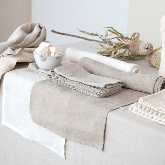 Stonewashed Linen Table Runner, Natural