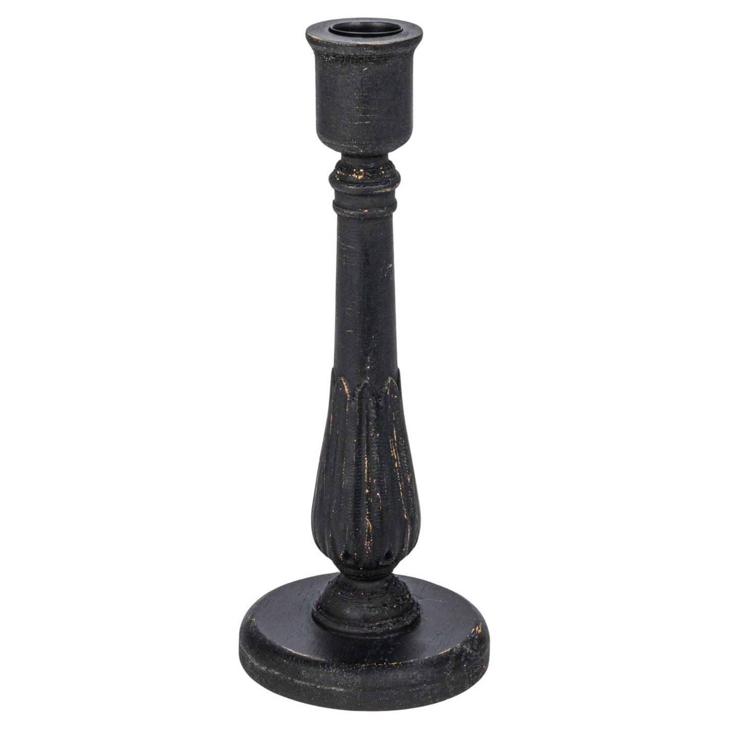 Carved Wood Taper Holders, Distressed Black