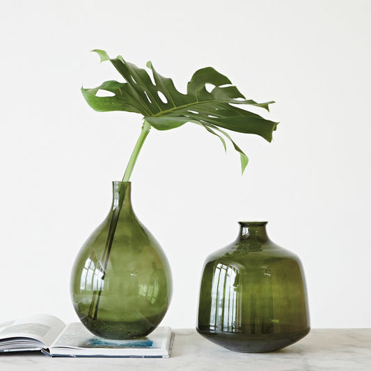 Glass Bottle Vase, Green