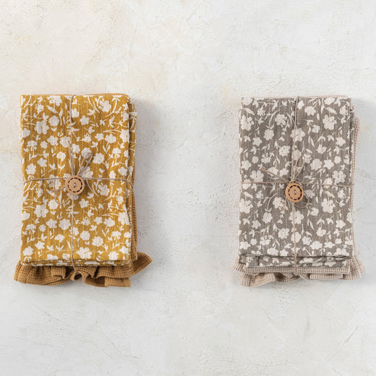 Cotton Slub Printed & Cotton Waffle Tea Towels, Set of 2, 2 Styles