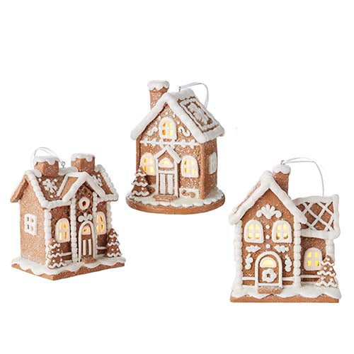 5" LIGHTED GINGERBREAD HOUSE ORNAMENT